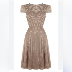 Karen Millen Embroidered Lace Vintage inspired MIDI dress w/ open back. Like New